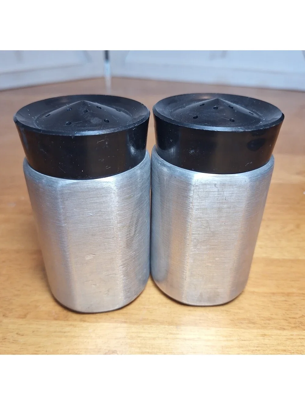 VTG MCM Kromex Spun Salt/Pepper Shakers Aluminum Spice Containers 3.75
